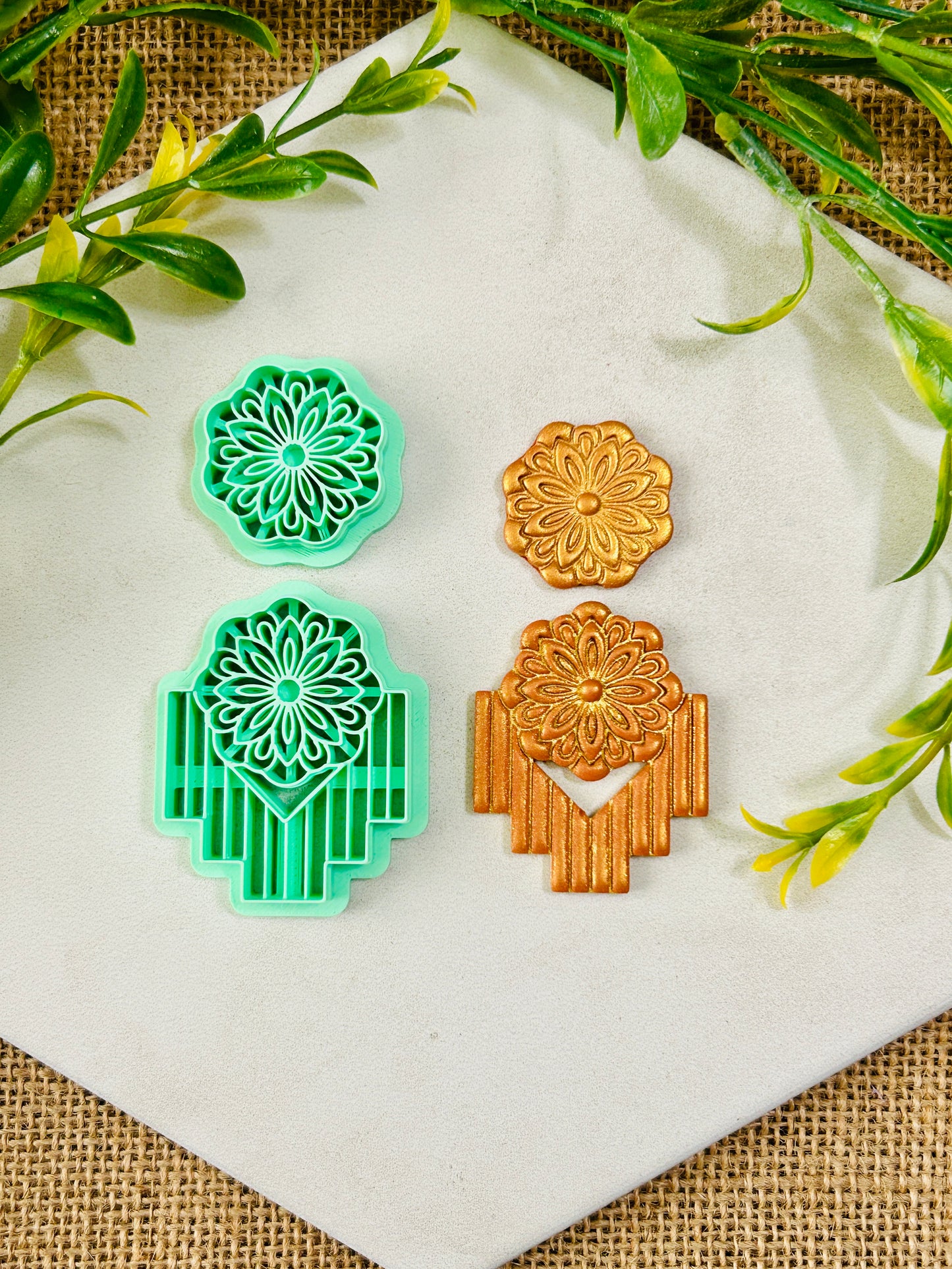 2pc Geometric Boho Floral Stack Style Set 4 Imprint Polymer Clay Cutter Set 4 Sizes YOU CHOOSE