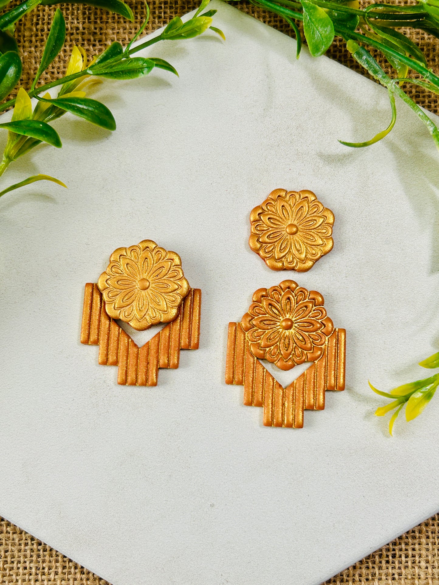 2pc Geometric Boho Floral Stack Style Set 4 Imprint Polymer Clay Cutter Set 4 Sizes YOU CHOOSE