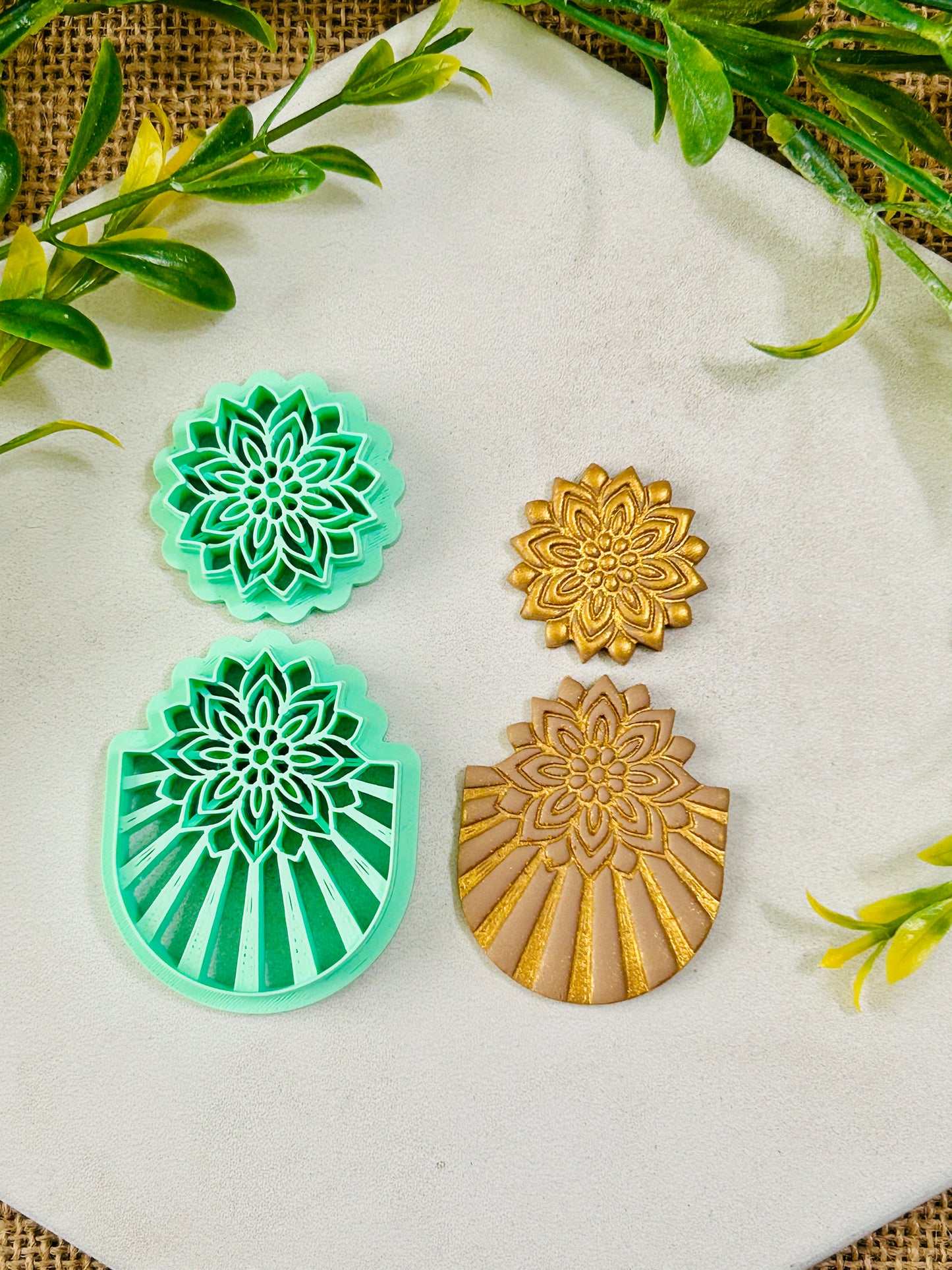 2pc Geometric Boho Floral Stack Style Set 5 Imprint Polymer Clay Cutter Set 5 Sizes YOU CHOOSE
