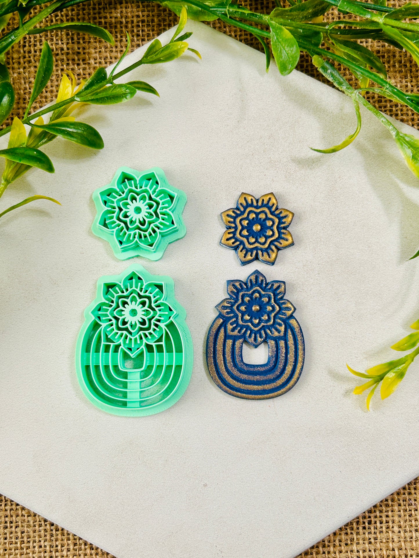 2pc Geometric Boho Floral Stack Style Set 3 Imprint Polymer Clay Cutter Set 5 Sizes YOU CHOOSE