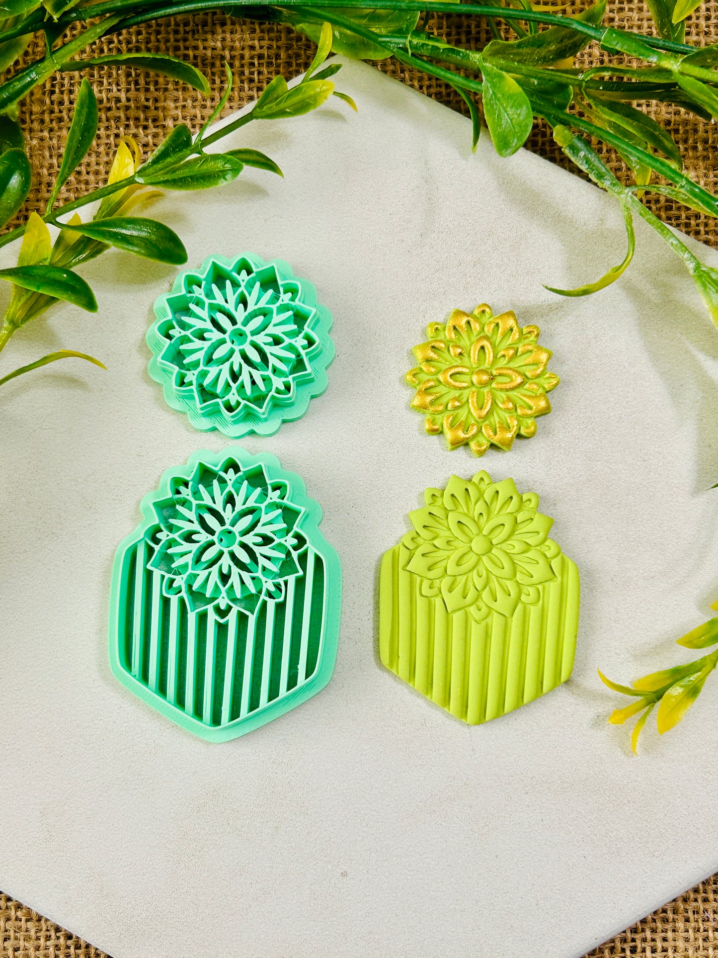 2pc Geometric Boho Floral Stack Style Set 2 Imprint Polymer Clay Cutter Set 5 Sizes YOU CHOOSE
