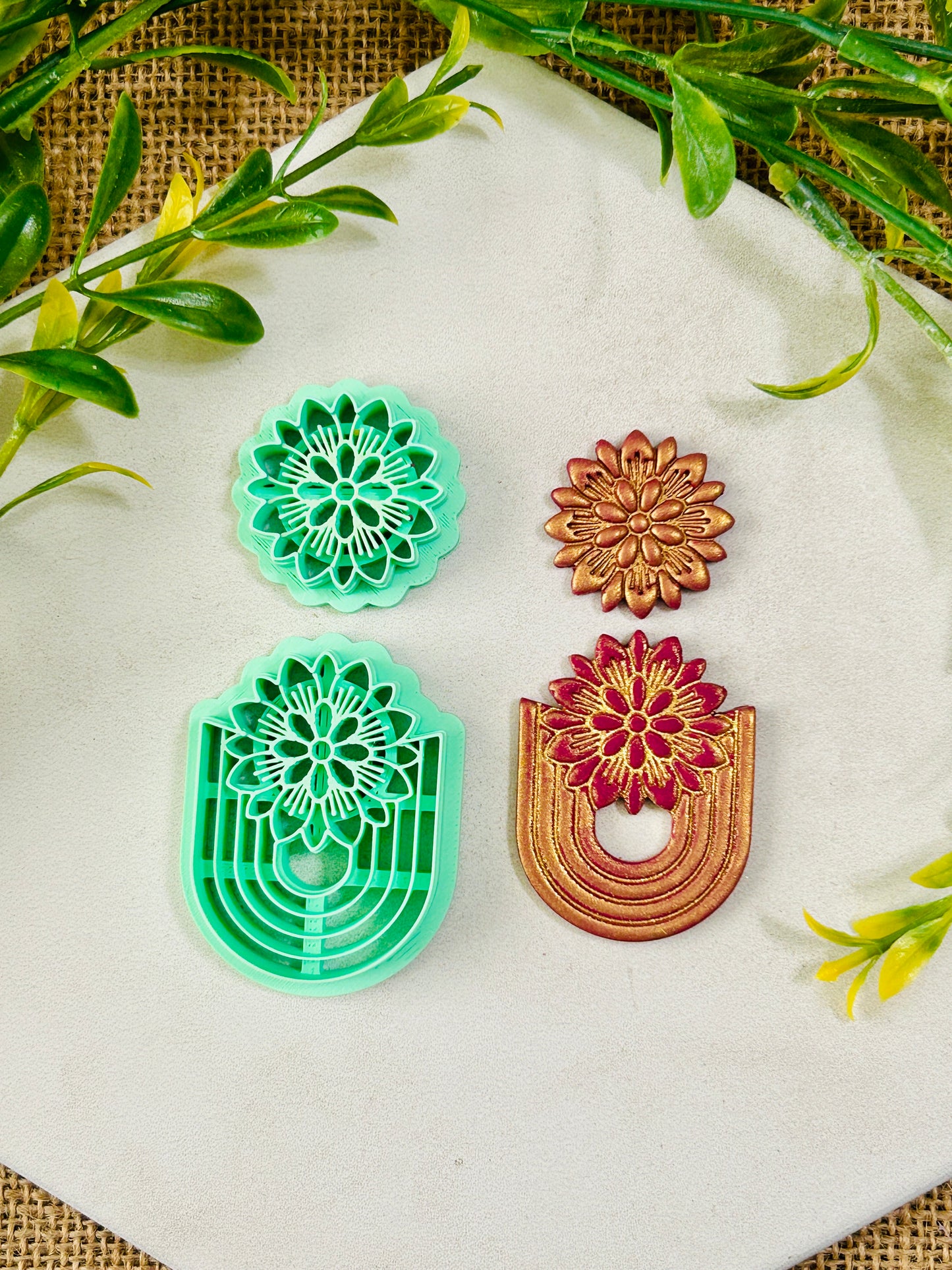 2pc Geometric Boho Floral Stack Style Set 8 Imprint Polymer Clay Cutter Set 5 Sizes YOU CHOOSE
