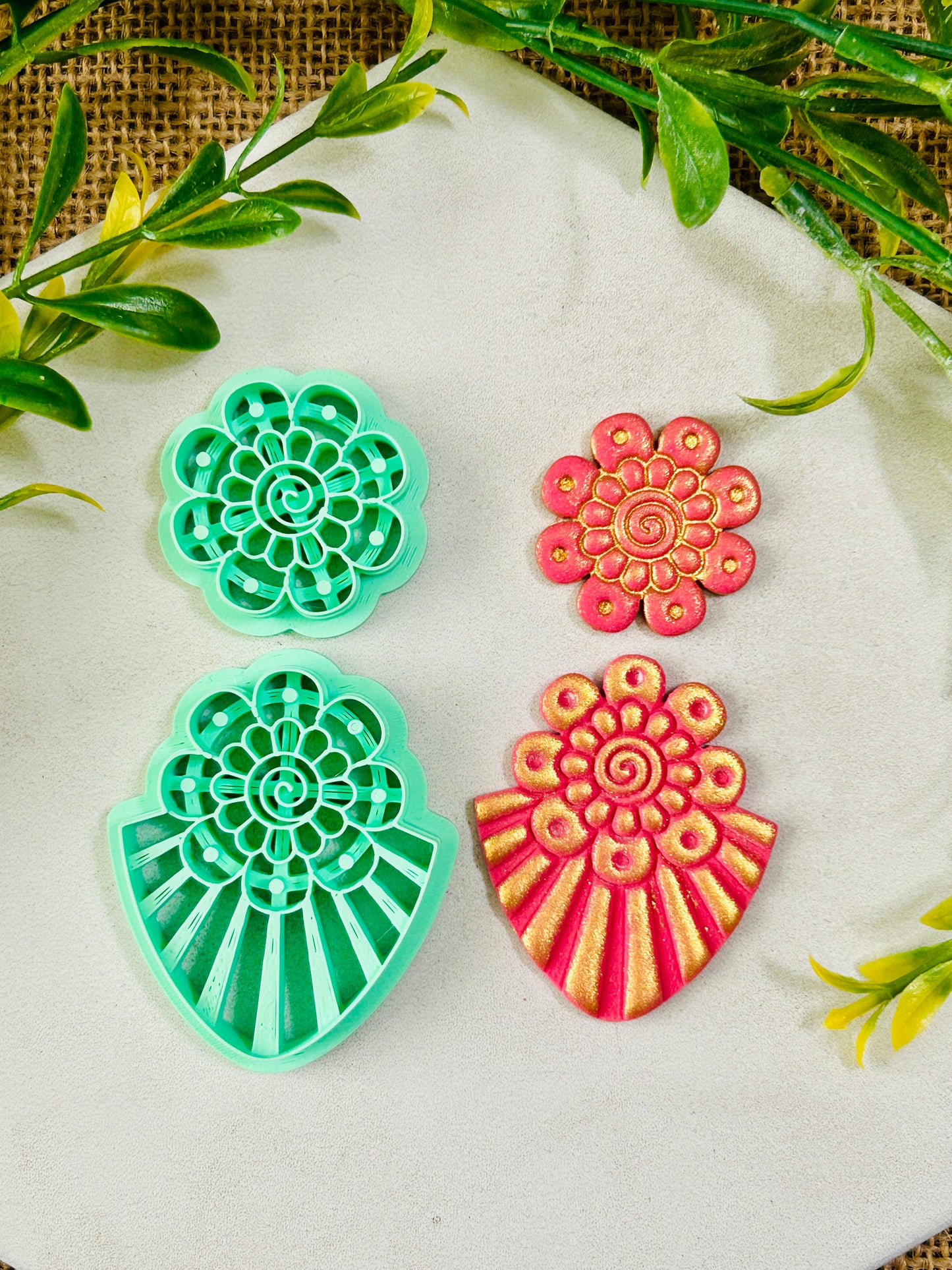 2pc Geometric Boho Floral Stack Style Set 7 Imprint Polymer Clay Cutter Set 5 Sizes YOU CHOOSE
