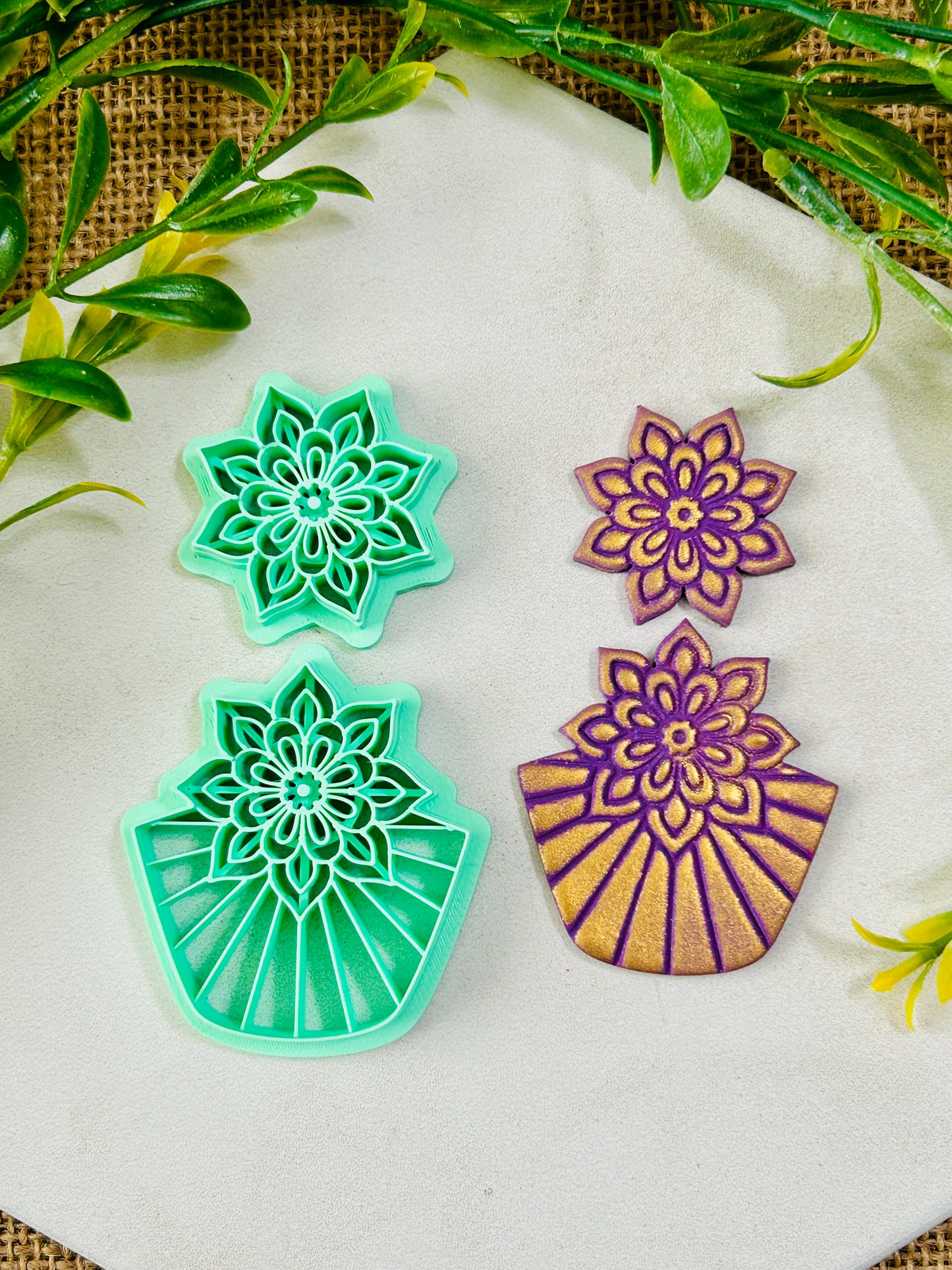 2pc Geometric Boho Floral Stack Style Set 9 Imprint Polymer Clay Cutter Set 5 Sizes YOU CHOOSE
