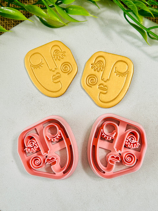 2pc Abstract Artsy Ladies Face Style 1 Imprint Polymer Clay Cutter 6 Sizes YOU CHOOSE