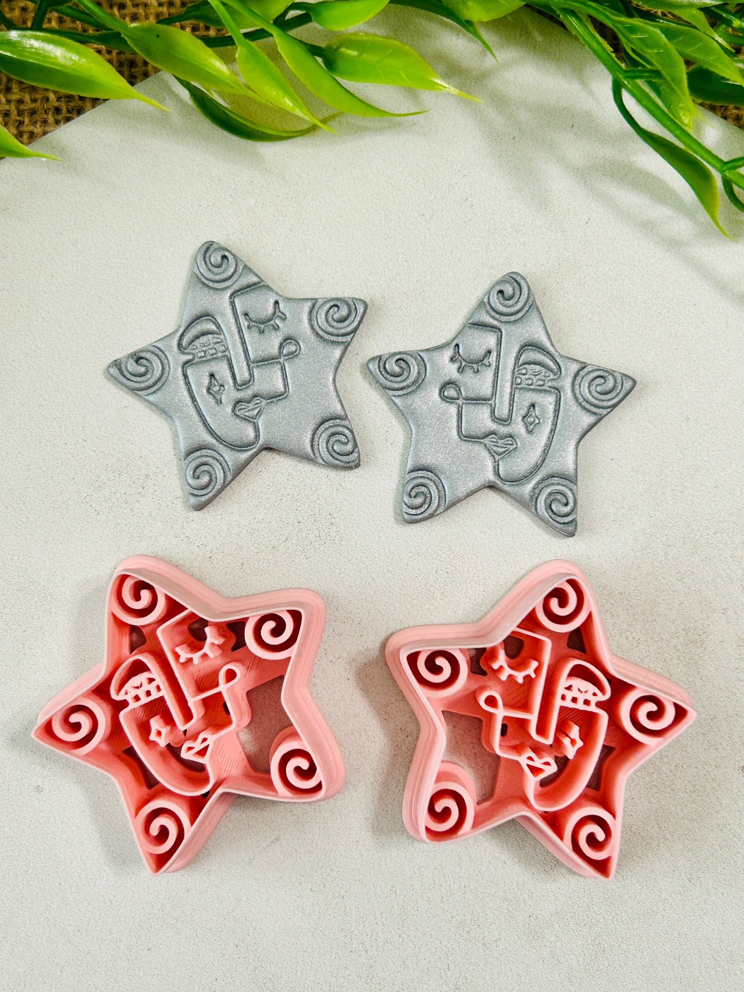 2pc Abstract Artsy Ladies Star Face Imprint Polymer Clay Cutter 6 Sizes YOU CHOOSE