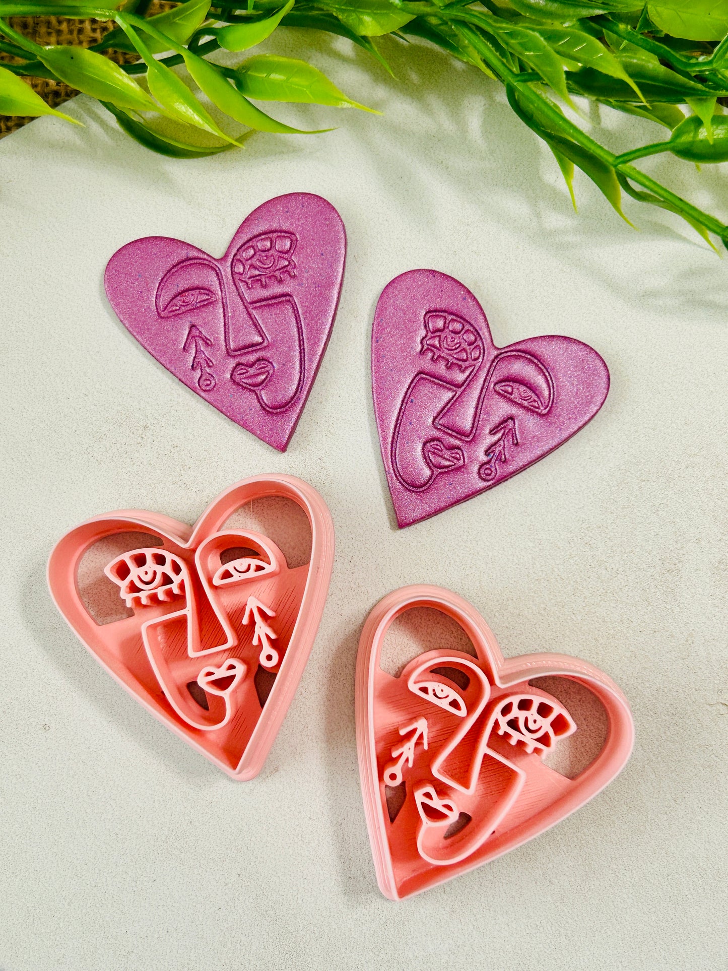 2pc Abstract Artsy Ladies Heart Face Imprint Polymer Clay Cutter 6 Sizes YOU CHOOSE