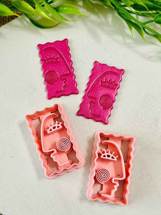 2pc Abstract Artsy Ladies Side Face Imprint Polymer Clay Cutter 6 Sizes YOU CHOOSE