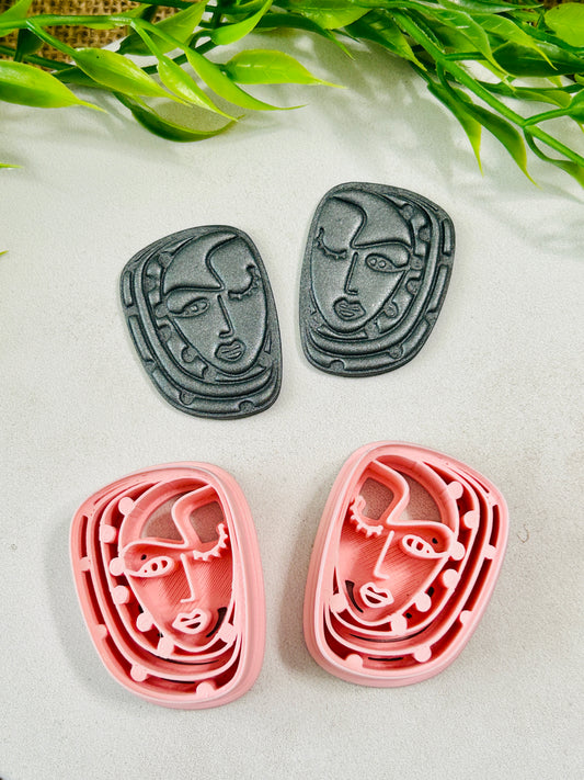 2pc Abstract Artsy Ladies Face Style 2 Imprint Polymer Clay Cutter 6 Sizes YOU CHOOSE