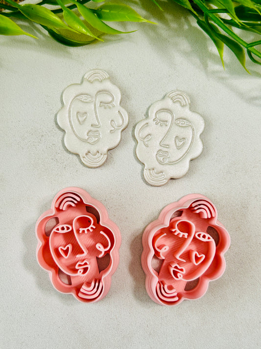 2pc Abstract Artsy Ladies Face Style 3 Imprint Polymer Clay Cutter 6 Sizes YOU CHOOSE