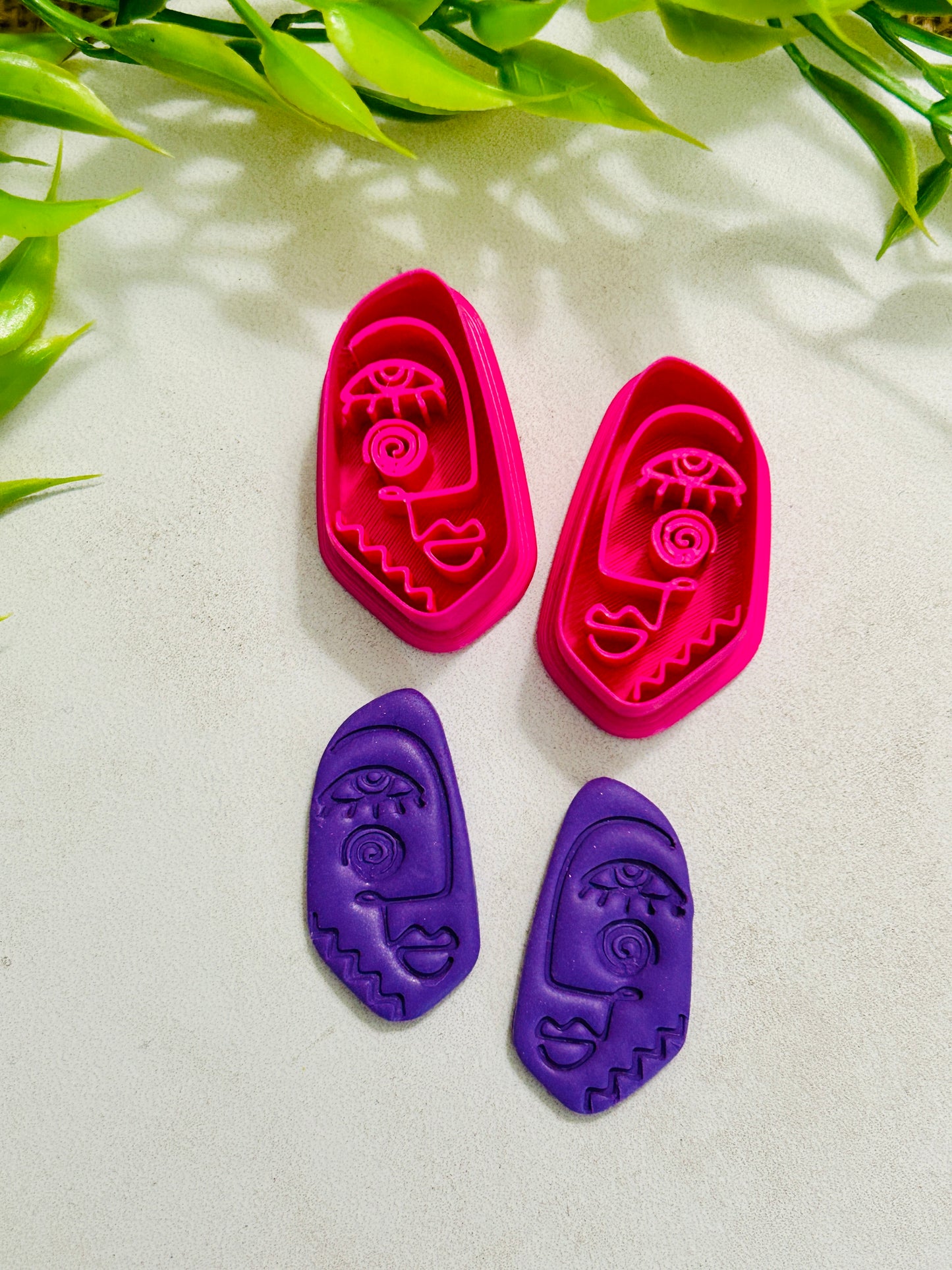 2pc Abstract Artsy Ladies Face Style 8 Imprint Polymer Clay Cutter 6 Sizes YOU CHOOSE
