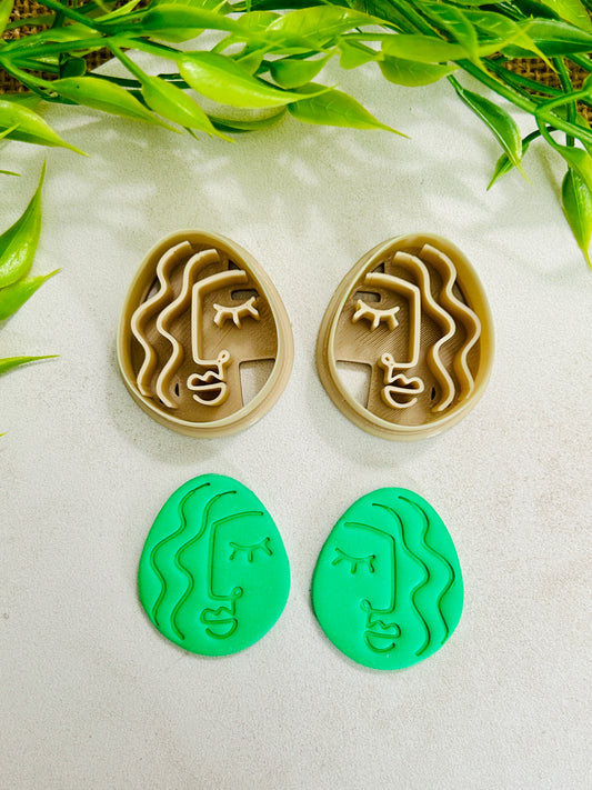 2pc Abstract Artsy Ladies Round Egg Drop Face Imprint Polymer Clay Cutter 6 Sizes YOU CHOOSE