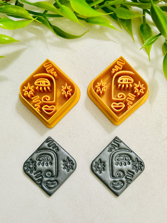 2pc Abstract Artsy Ladies Face Style 4 Imprint Polymer Clay Cutter 6 Sizes YOU CHOOSE