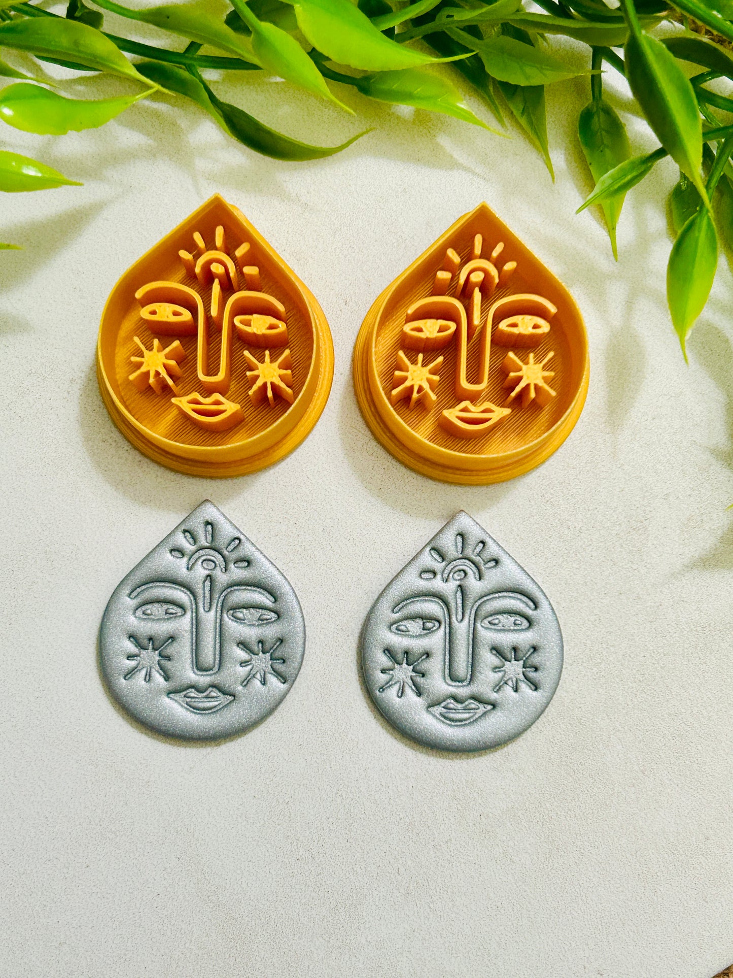 2pc Abstract Artsy Ladies Drop Face Imprint Polymer Clay Cutter 6 Sizes YOU CHOOSE