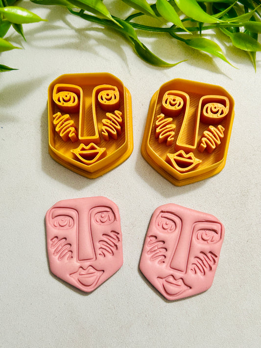 2pc Abstract Artsy Ladies Face Style 9 Imprint Polymer Clay Cutter 6 Sizes YOU CHOOSE