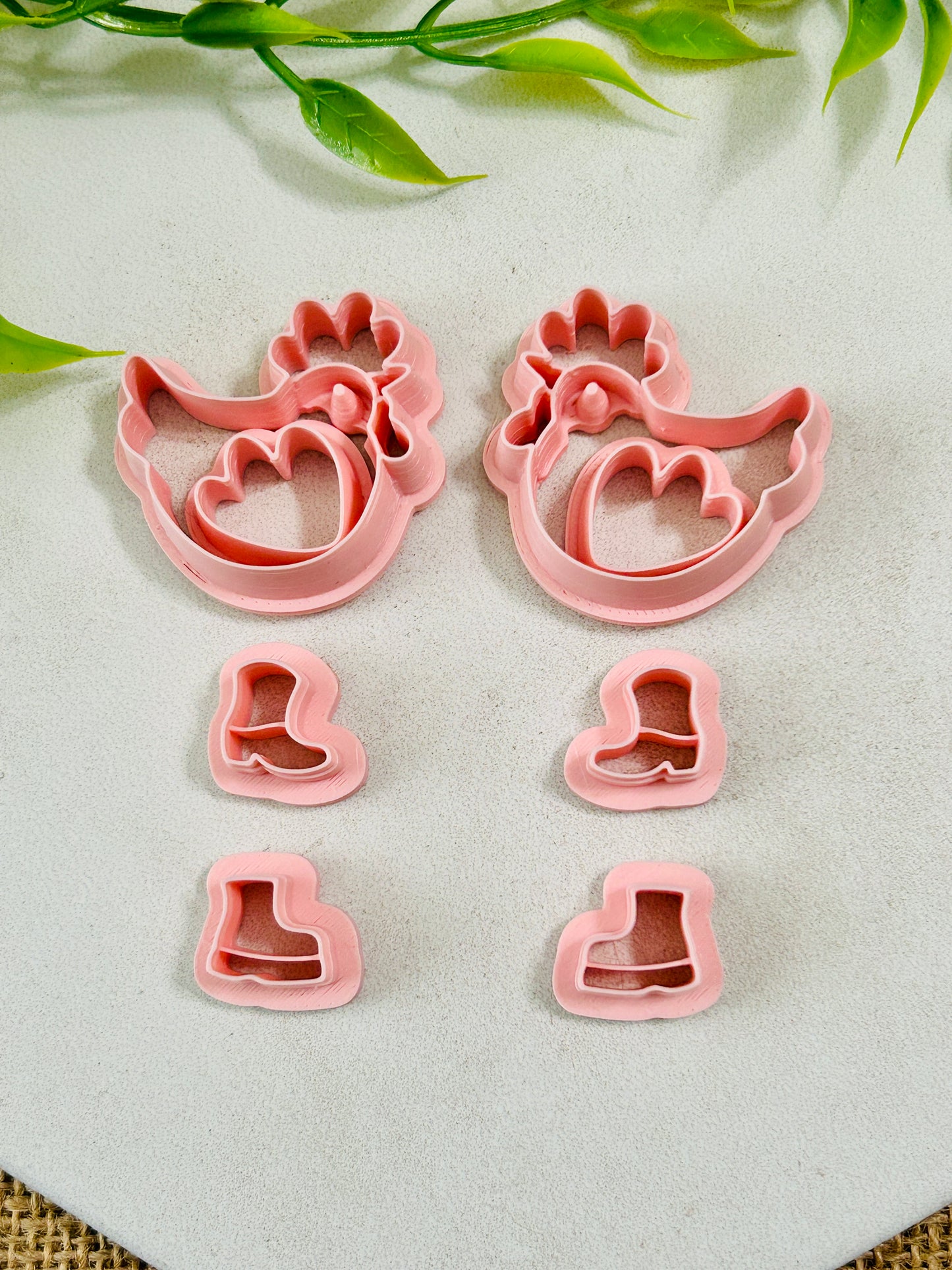 4pc Whimsical Chick Chicken or Rooster Imprint Polymer Clay Cutter Set 8 Sizes You Choose