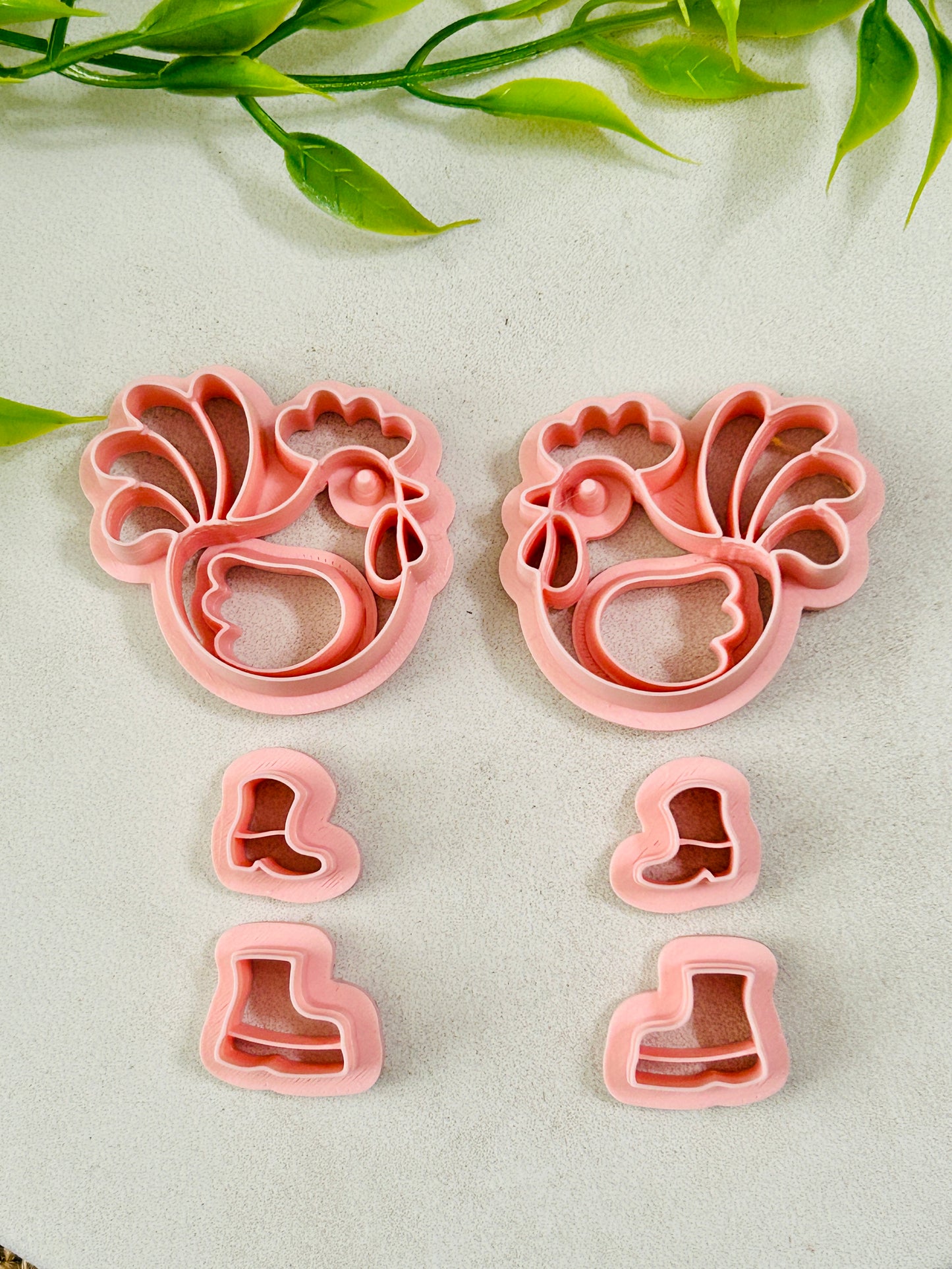 4pc Whimsical Chick Chicken or Rooster Imprint Polymer Clay Cutter Set 8 Sizes You Choose