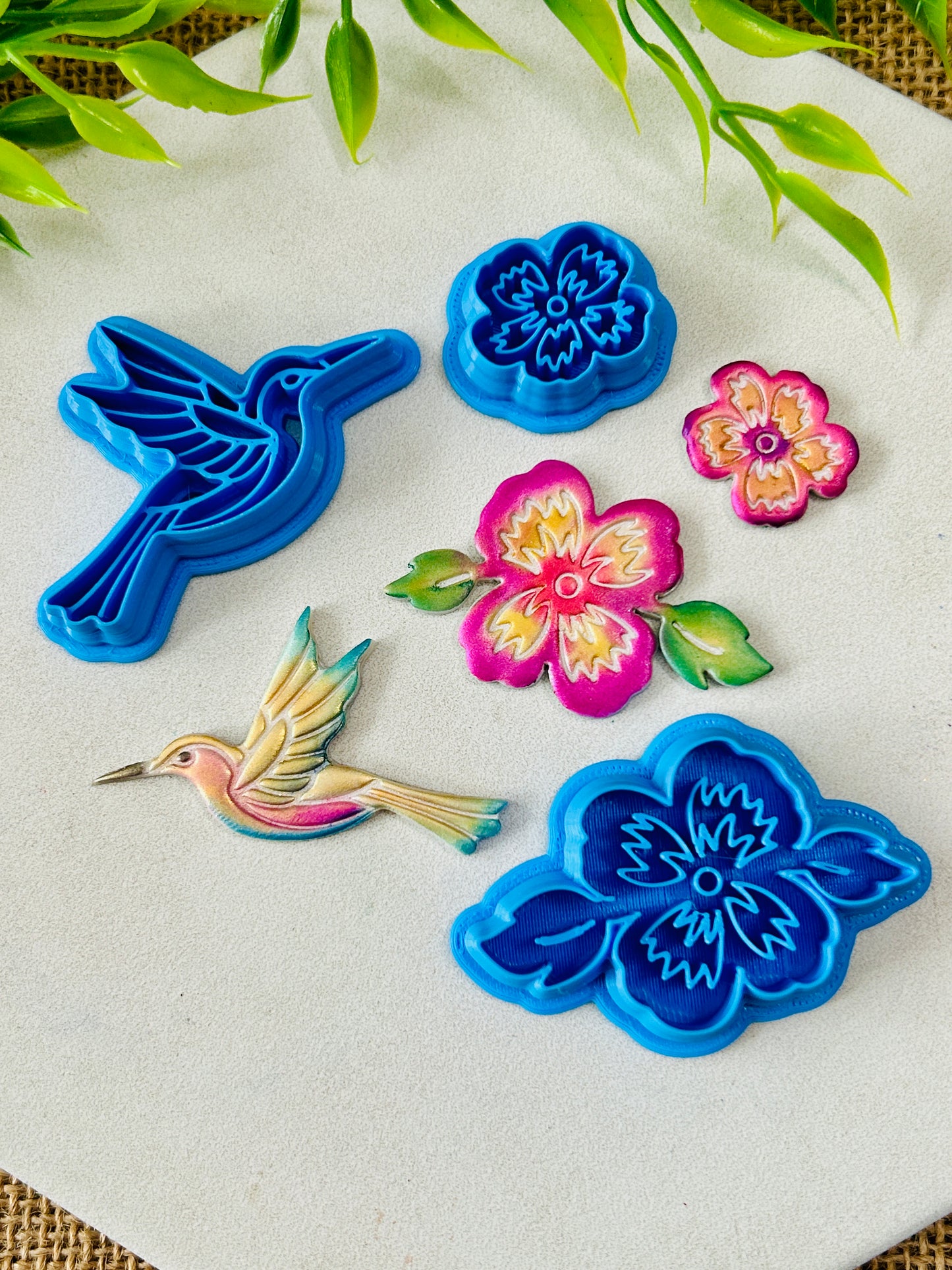 Hummingbird and Wildflowers Imprint Polymer Clay Cutter Set
