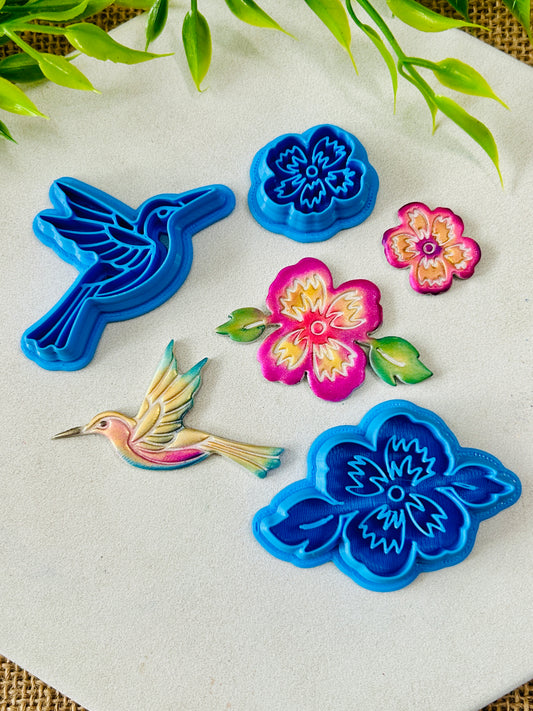Hummingbird and Wildflowers Imprint Polymer Clay Cutter Set