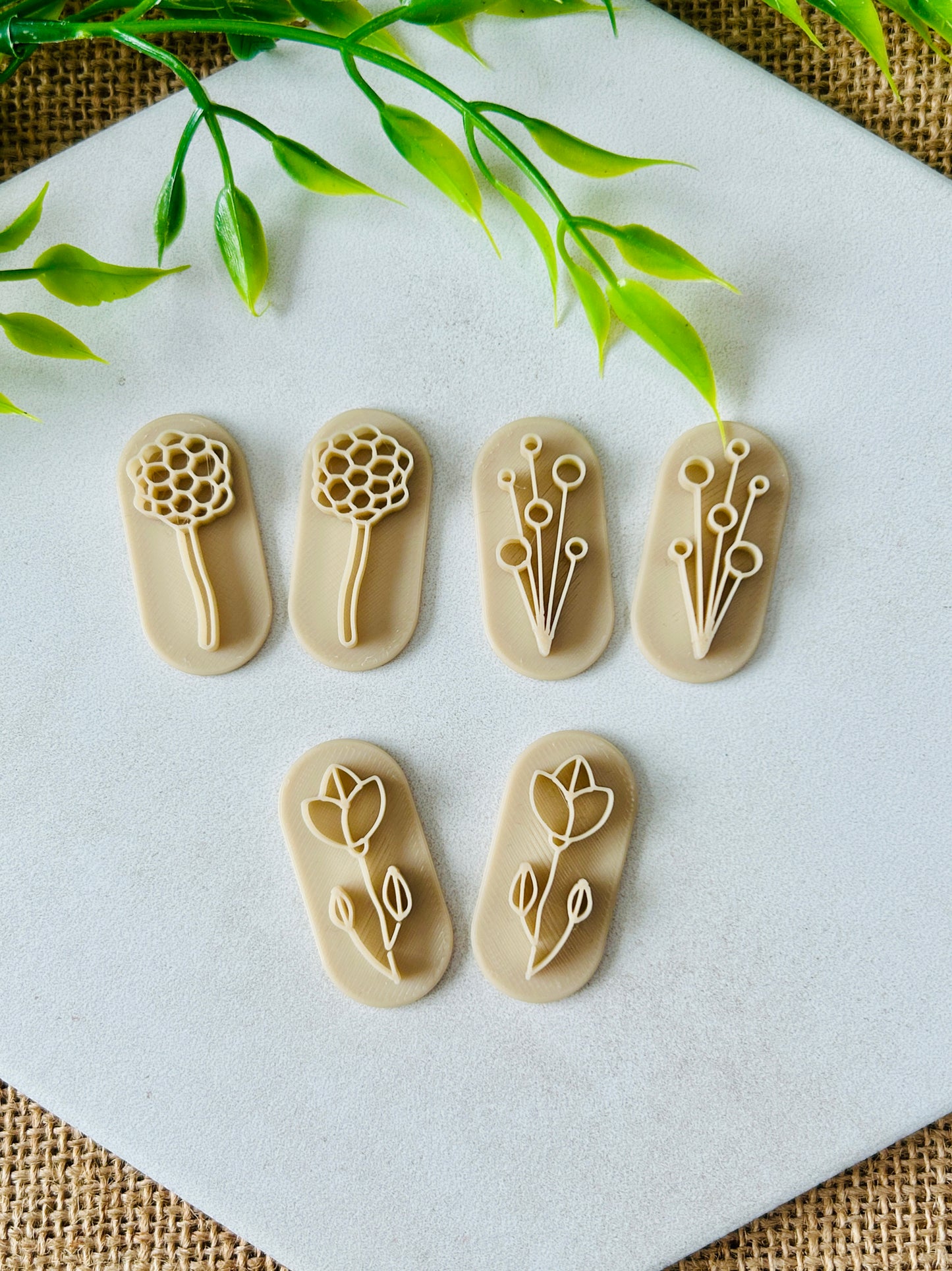 Whimsical Flower and Leaf Stamp Sets For Polymer Clay 2 Sets YOU CHOOSE