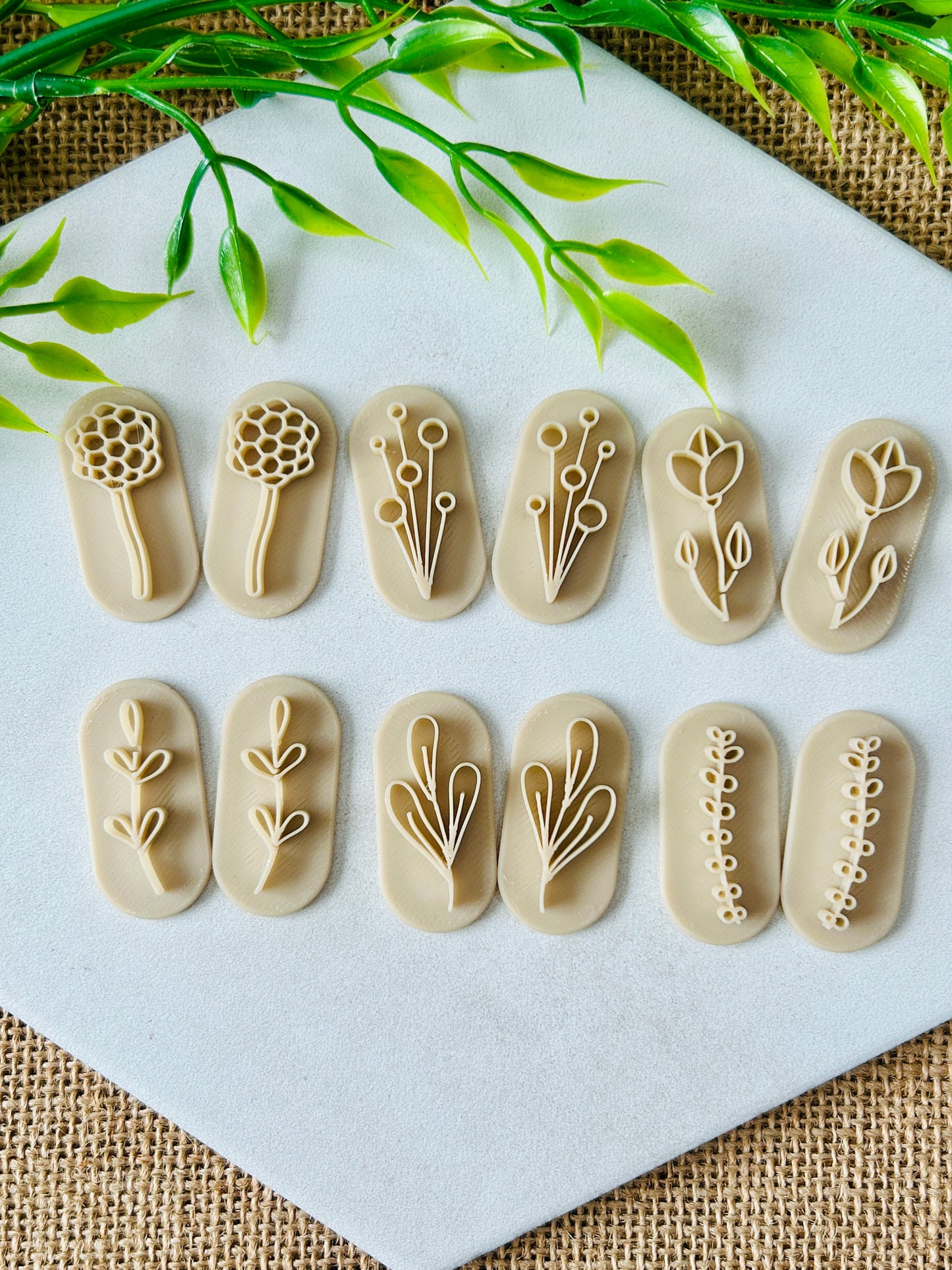 Whimsical Flower and Leaf Stamp Sets For Polymer Clay 2 Sets YOU CHOOSE