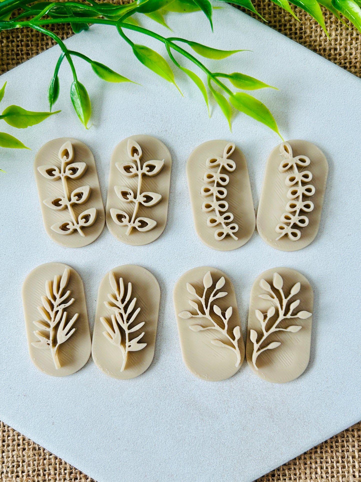 8pc Fancy Foliage Leaf Mirrored Stamp Set For Polymer Clay