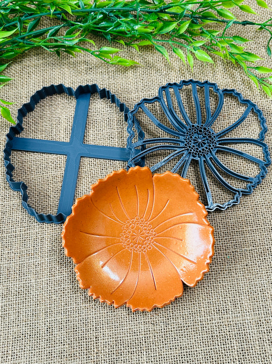 2pc Poppy Flower Imprint Trinket Dish Coaster Or Wall Hanging Imprinted Polymer Clay Cutter 5 Sizes YOU CHOOSE