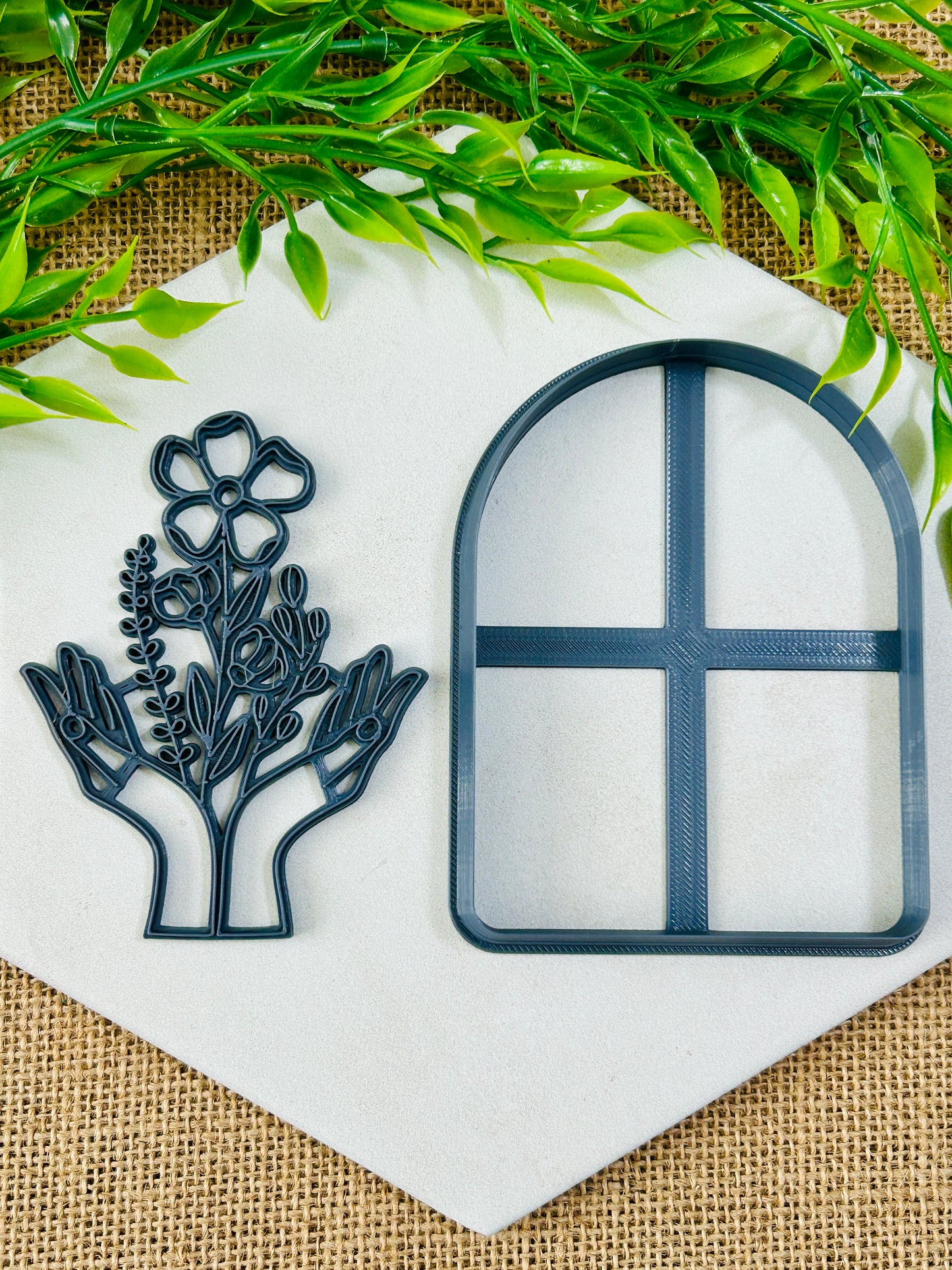2pc Boho Wildflower Hands Arch Imprint Trinket Dish Coaster Or Wall Hanging Imprinted Polymer Clay Cutter 4 Sizes YOU CHOOSE