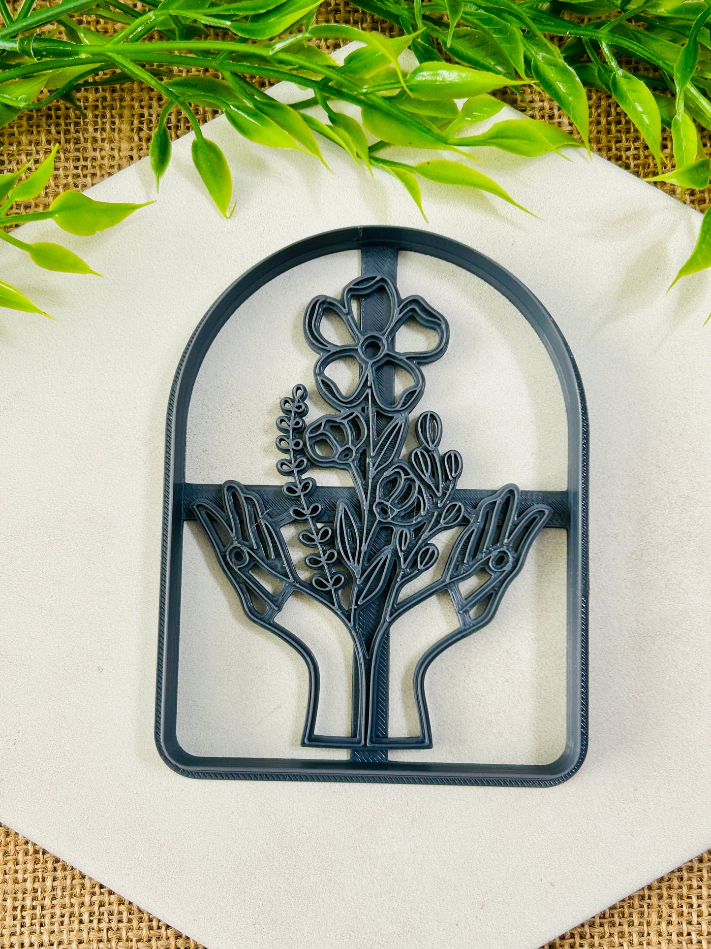 2pc Boho Wildflower Hands Arch Imprint Trinket Dish Coaster Or Wall Hanging Imprinted Polymer Clay Cutter 4 Sizes YOU CHOOSE