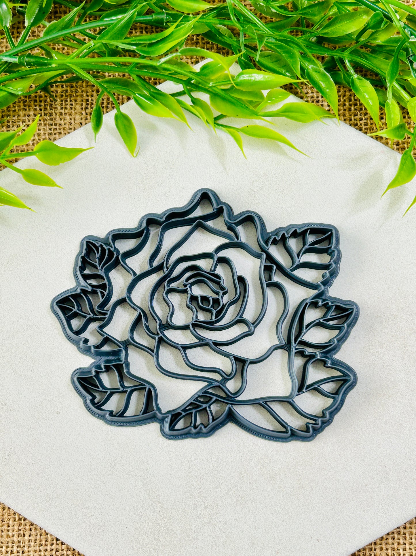Leafy Rose Imprint Trinket Dish Or Wall Hanging Imprinted Polymer Clay Cutter 3 Sizes YOU CHOOSE