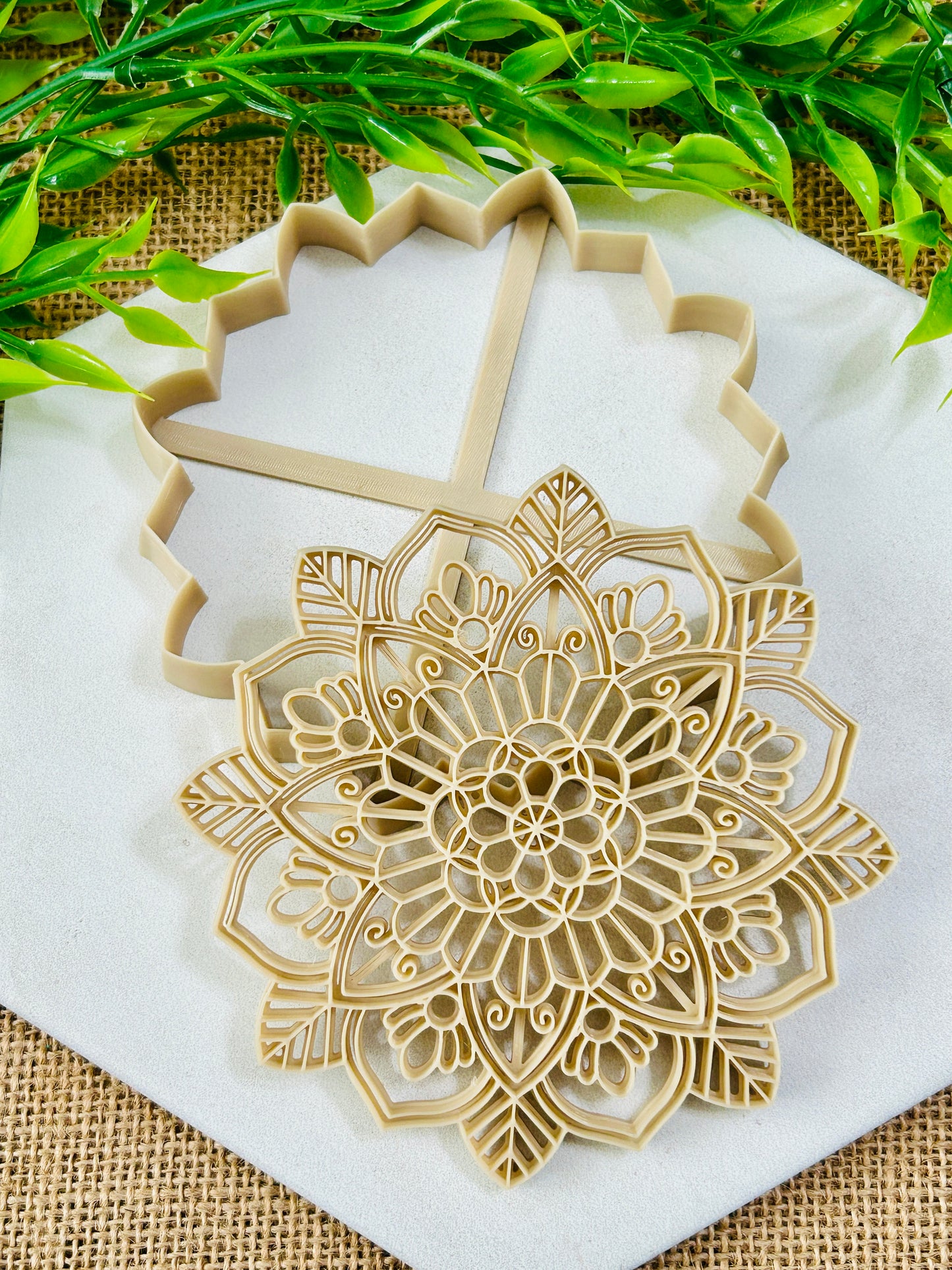 2pc Leafy Floral Mandala Imprint Trinket Dish Coaster Or Wall Hanging Imprinted Polymer Clay Cutter 6 Sizes YOU CHOOSE