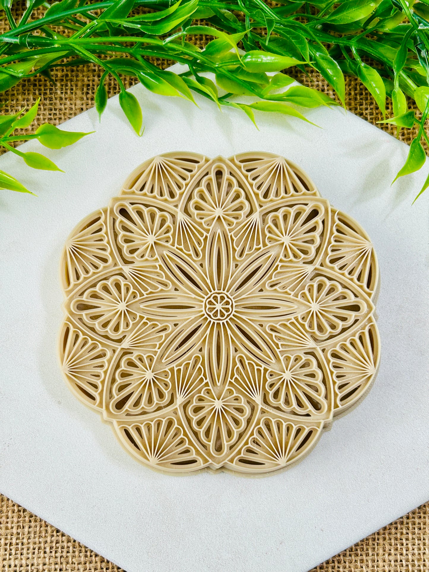 2pc Scallop Floral Mandala Imprint Trinket Dish Coaster Or Wall Hanging Imprinted Polymer Clay Cutter 3 Sizes YOU CHOOSE