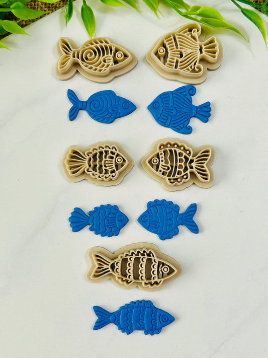 2pc Whimsical Fish Imprint Polymer Clay Cutter Set 5 Styles and Sizes YOU CHOOSE