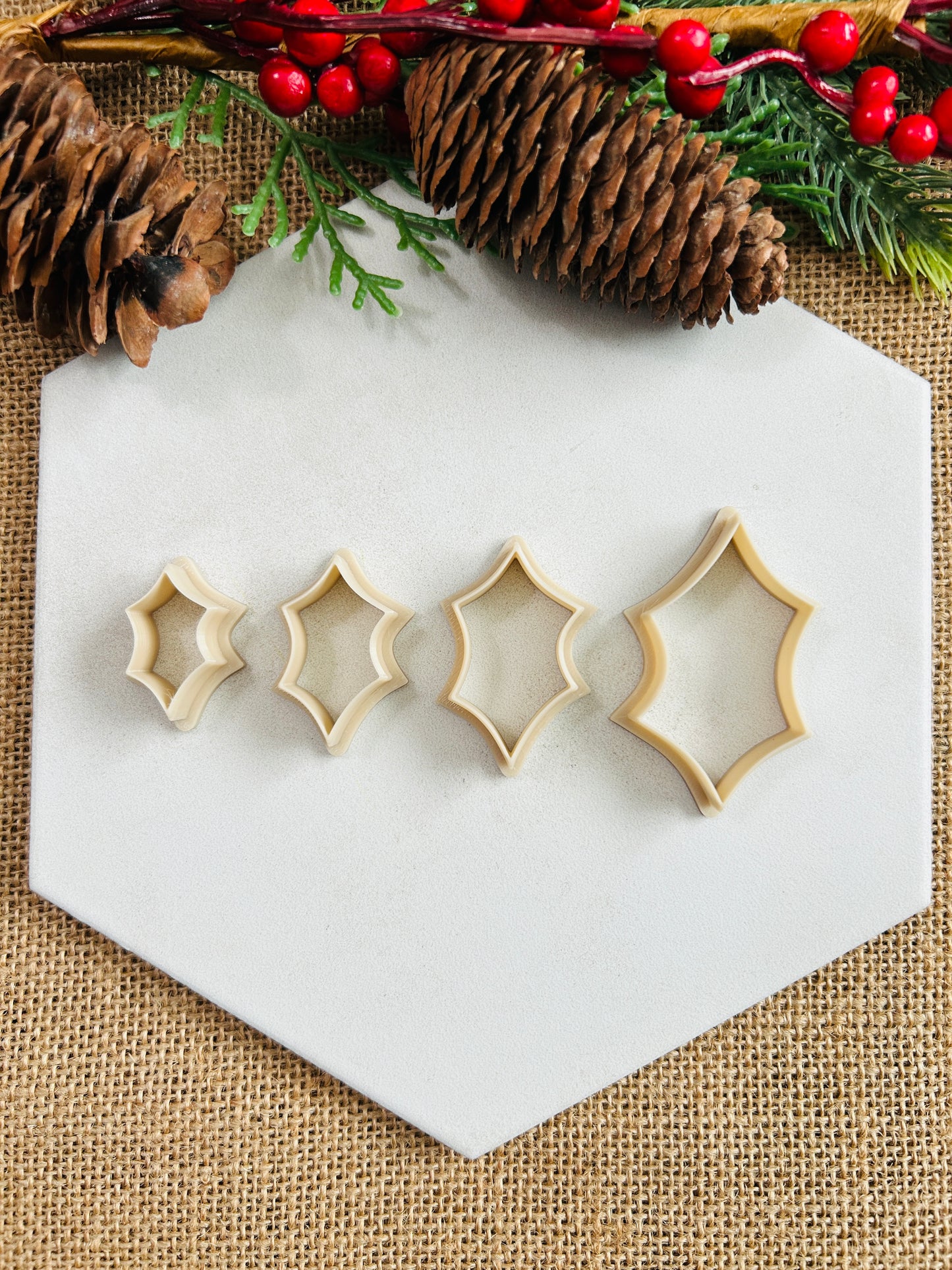 Holly Leaf Outline Polymer Clay Cutter 6 Sizes You Choose