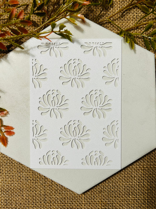 Chrysanthemum Bloom Flowers Stencil For Polymer Clay