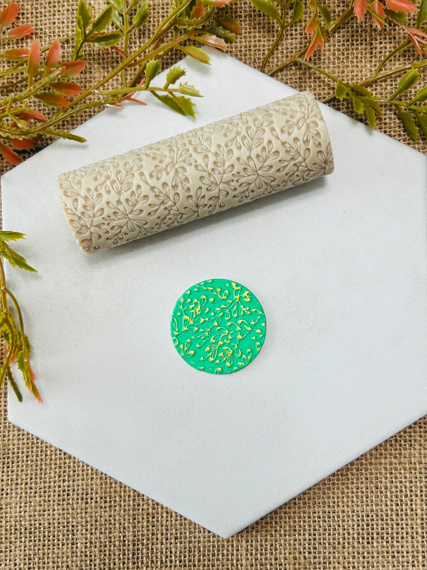 Mistletoe Foliage Christmas Print Texture Roller For Polymer Clay