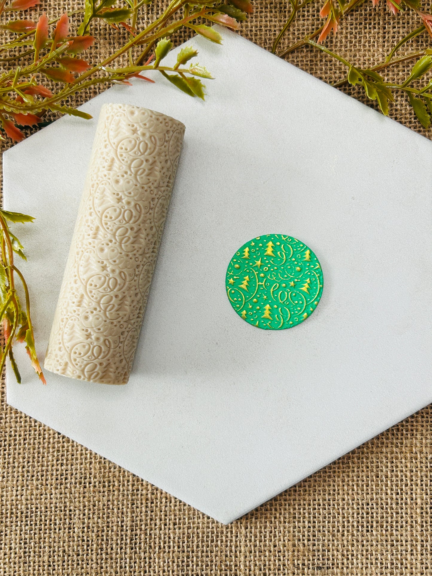 Festive Christmas Print Texture Roller For Polymer Clay