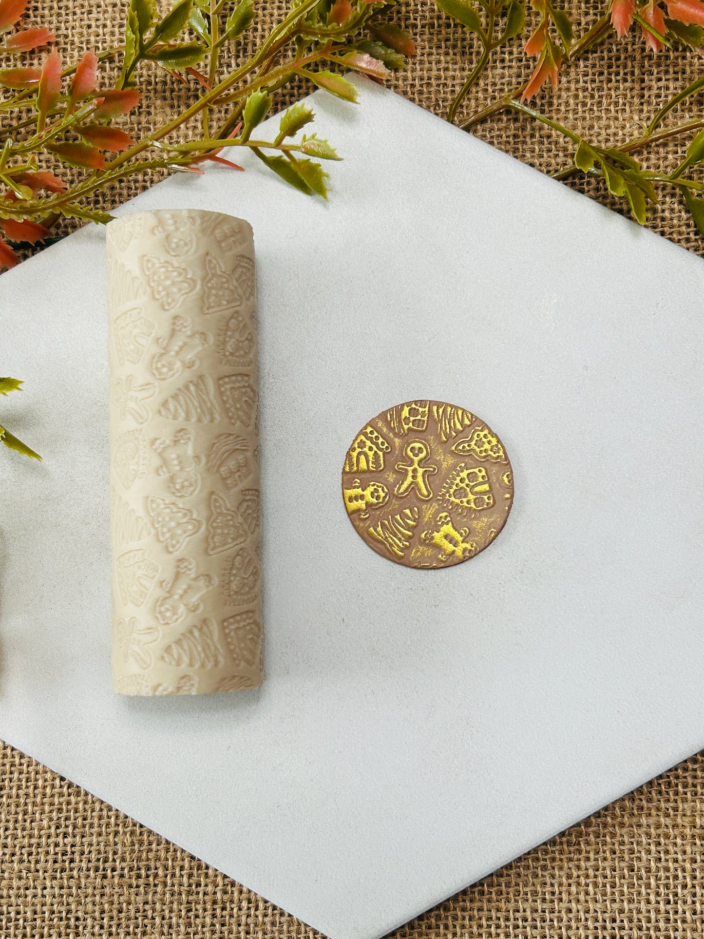 Gingerbread Christmas Print Texture Roller For Polymer Clay