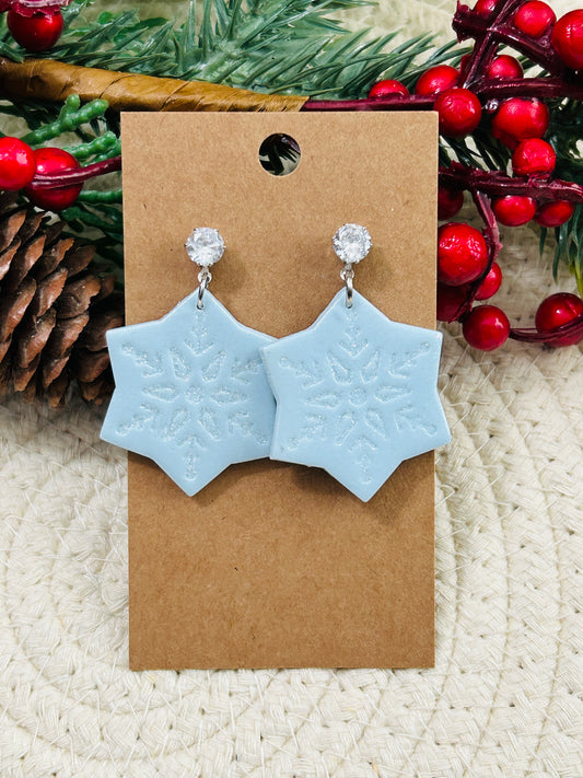 Sugary Pale Blue Snowflake with Crystal Stud Topper Dangle Earrings