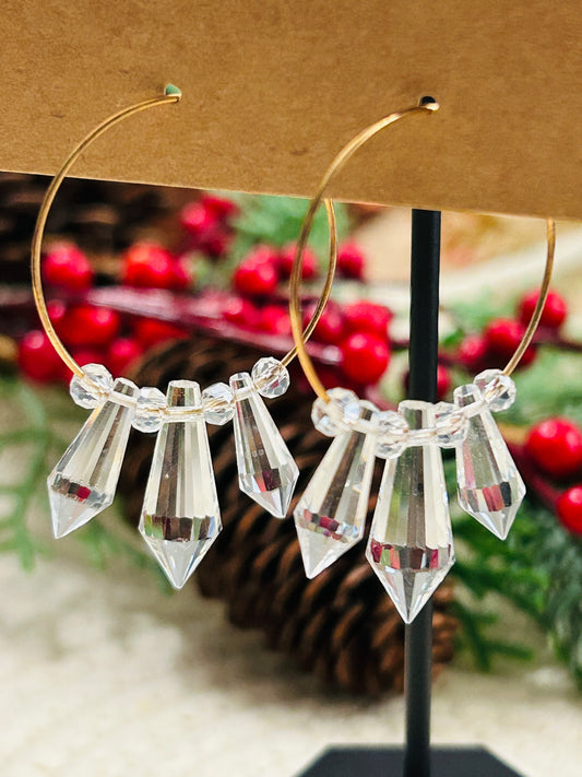 Crystal Winter Icicle Hoop Earrings 2 Colors To Choose From