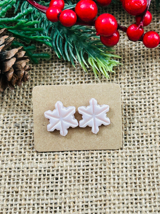 Blush Pink Pearl Snowflake Polymer Clay Stud Earrings