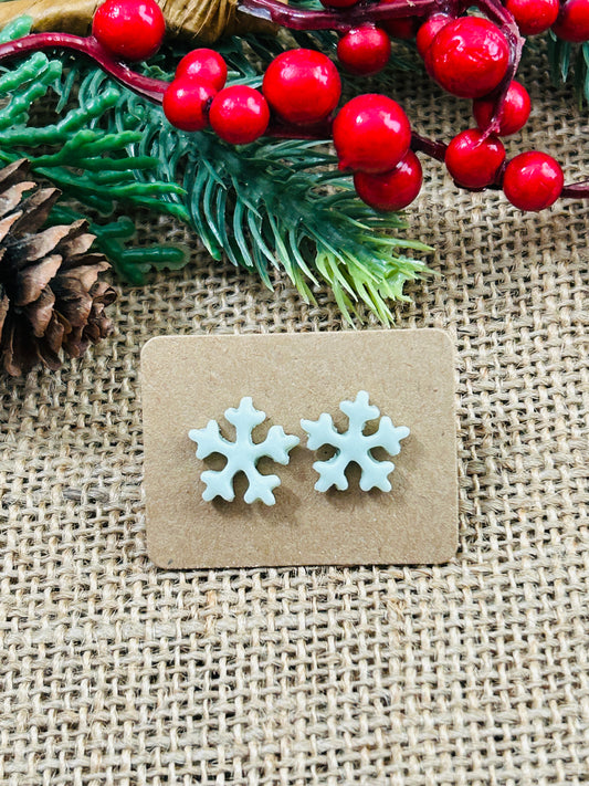 Dainty Pale Green Pearl Snowflake Polymer Clay Stud Earrings