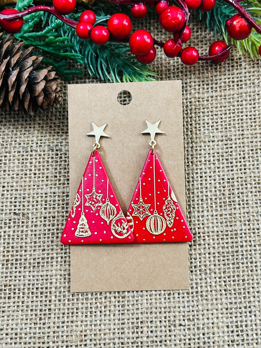 Modern Decorated Christmas Tree With Gold Star Stud Topper Dangle Earrings