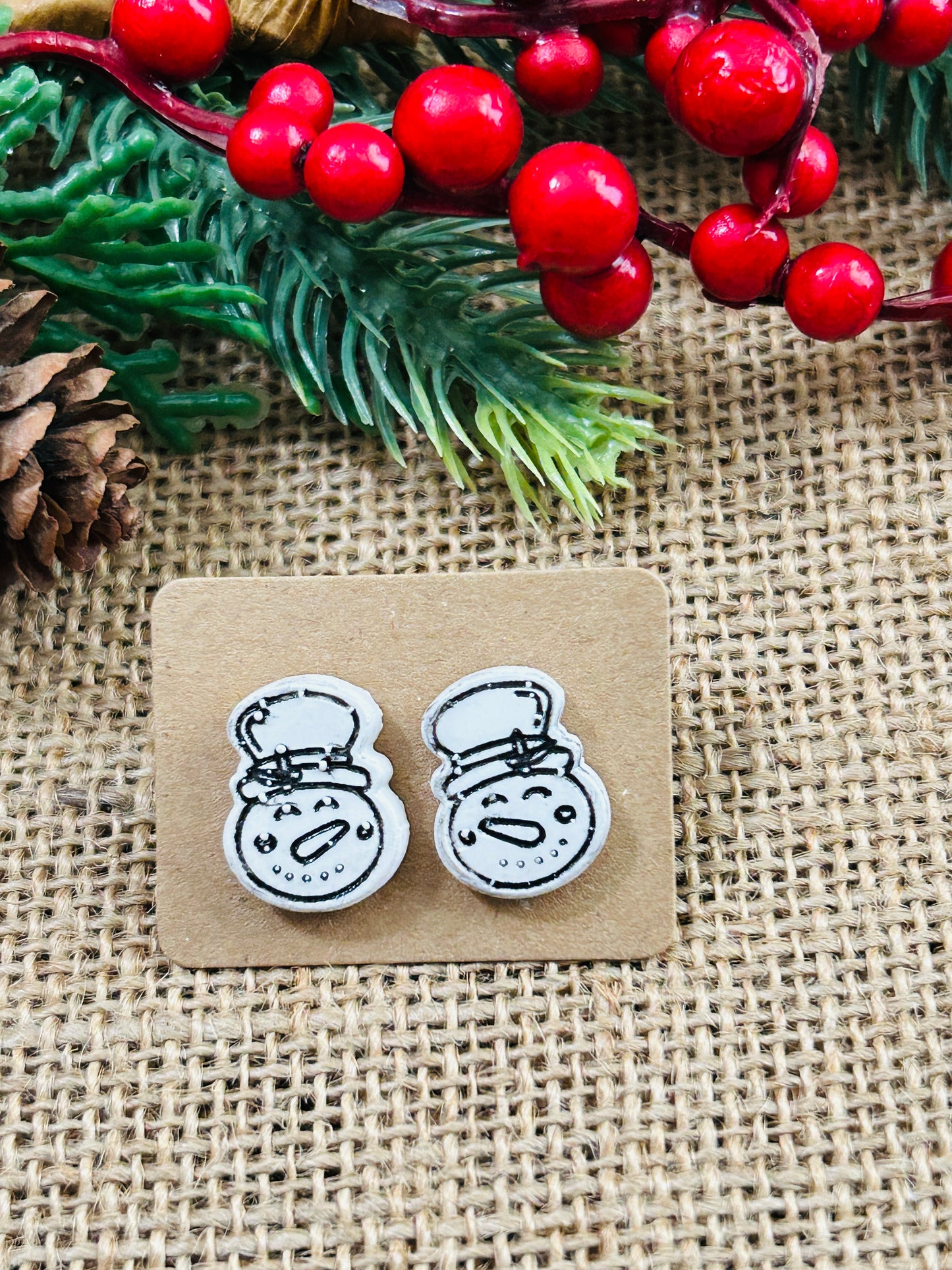 Scandinavian Snowman Polymer Clay Stud Earrings