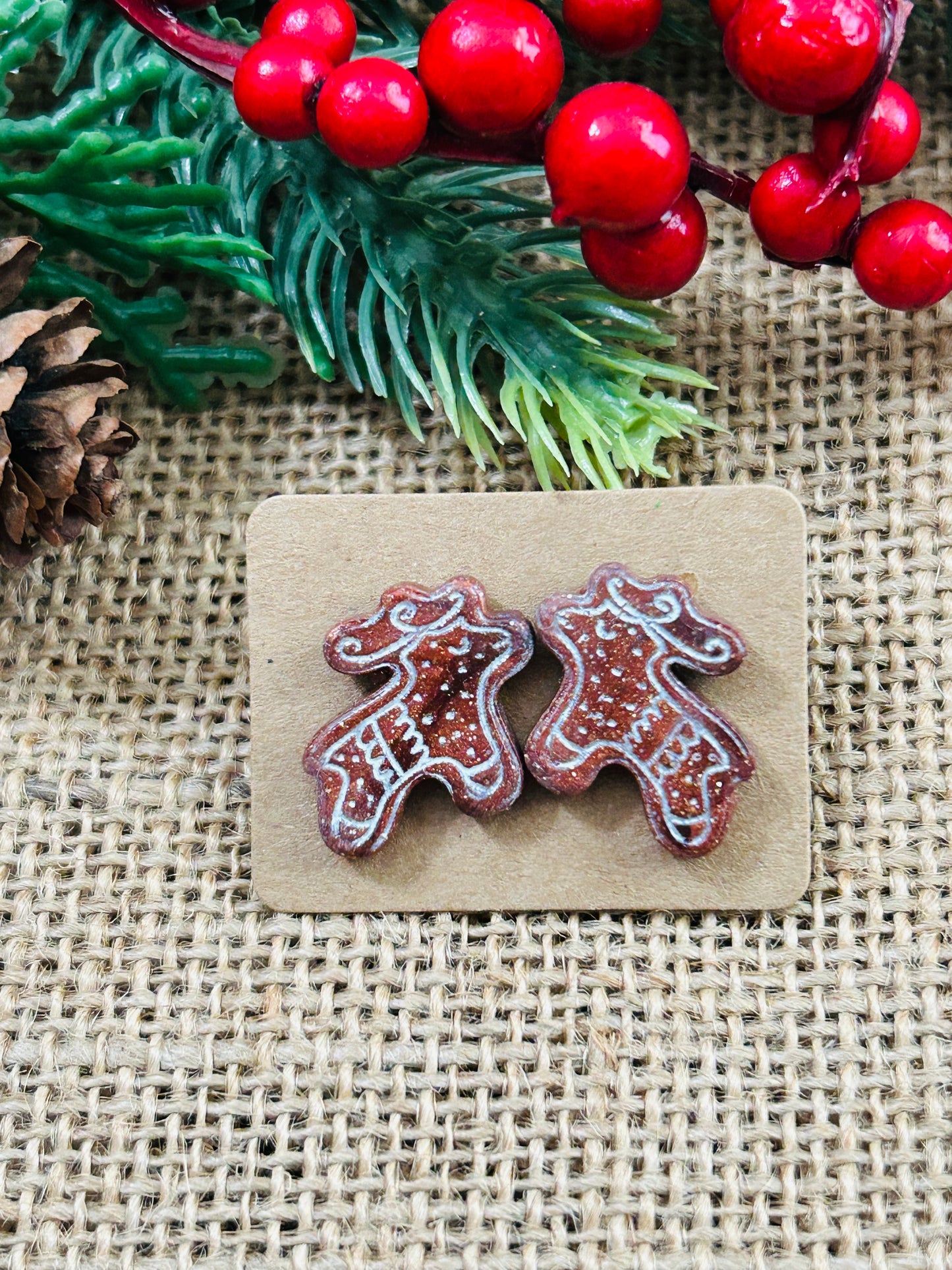 Scandinavian Christmas Reindeer Polymer Clay Stud Earrings