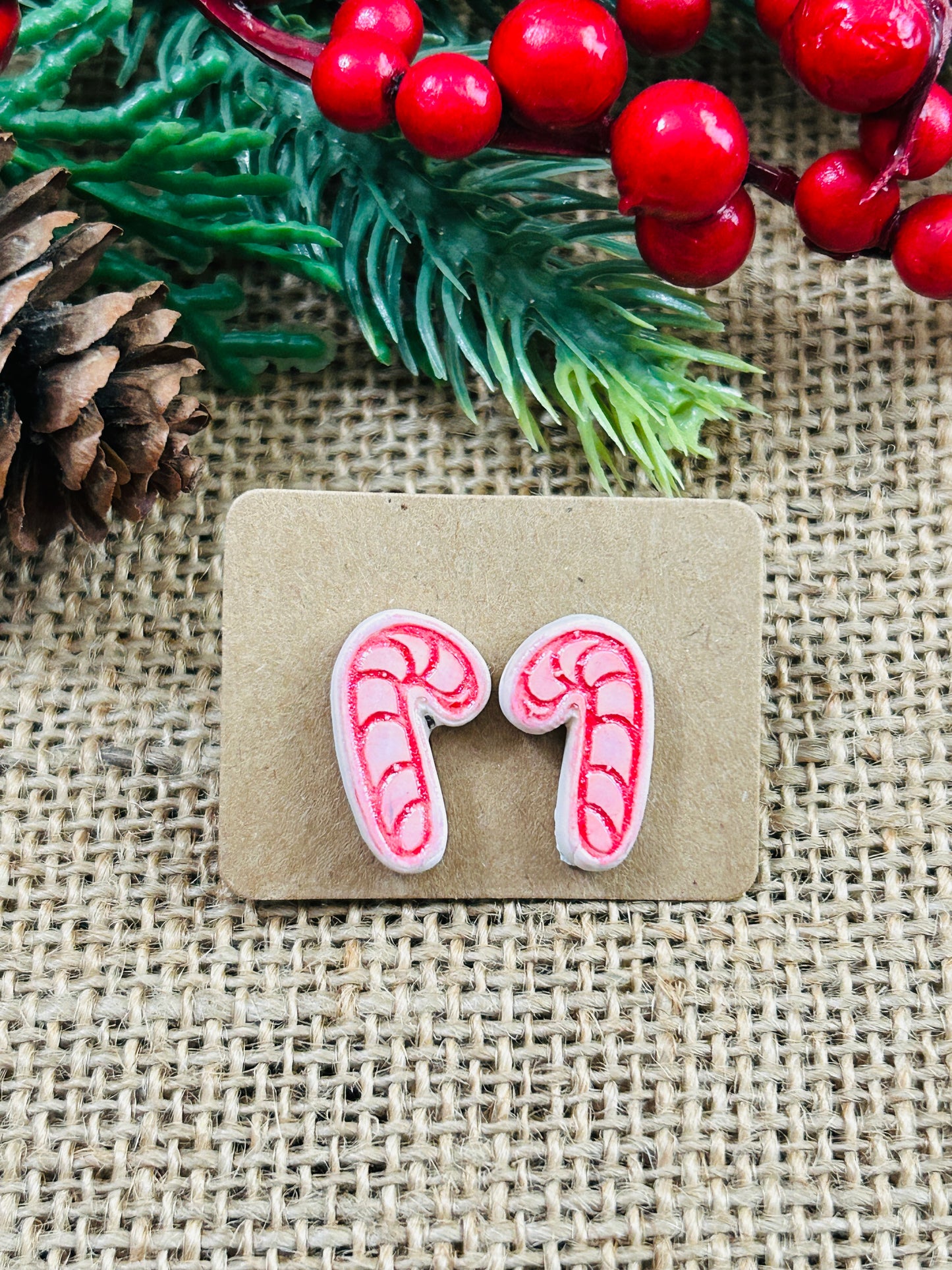 Scandinavian Candy Cane Polymer Clay Stud Earrings