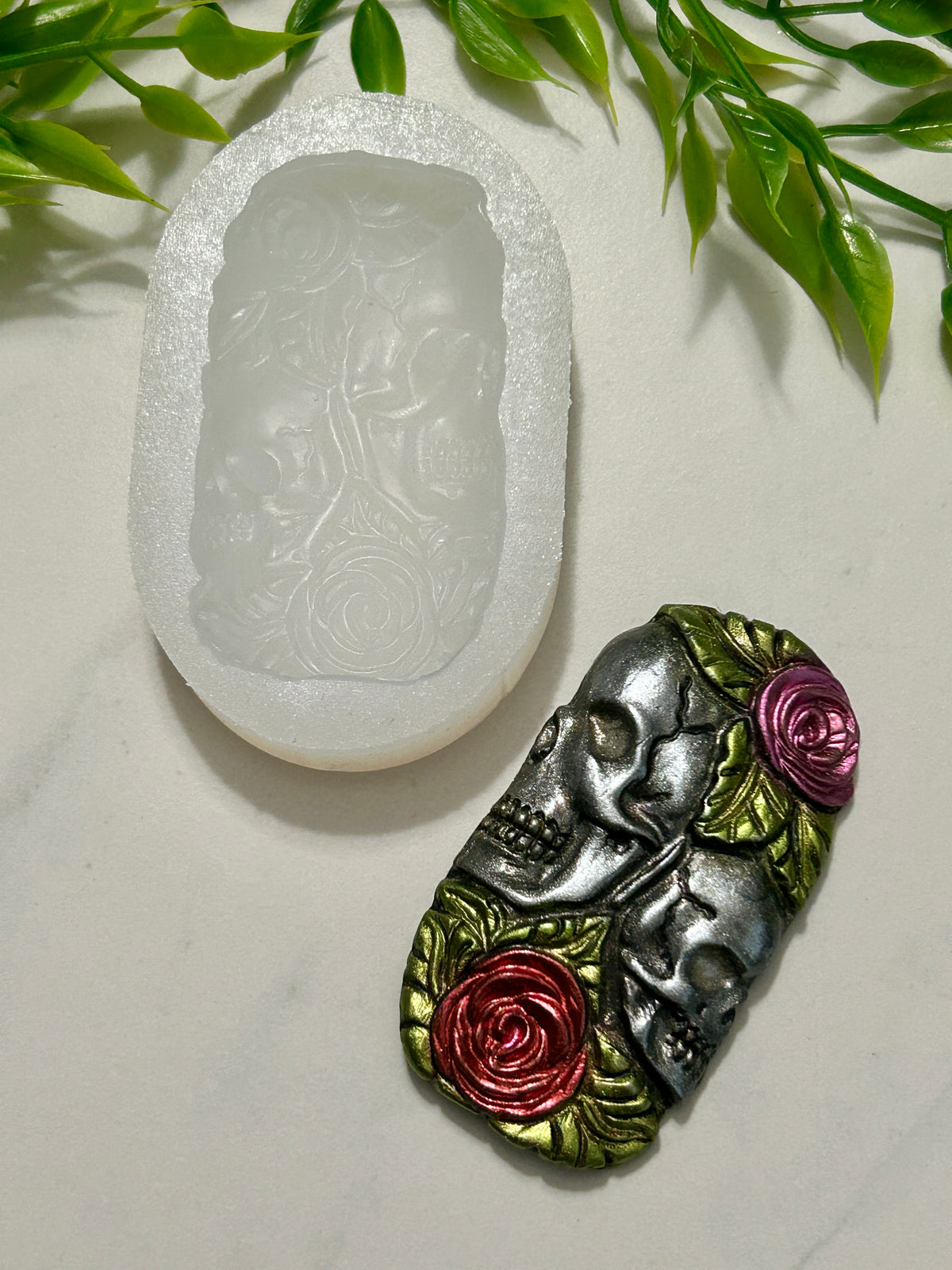 Gothic Skulls and Roses Flexible Silicone Mold For Polymer Clay Resin and more