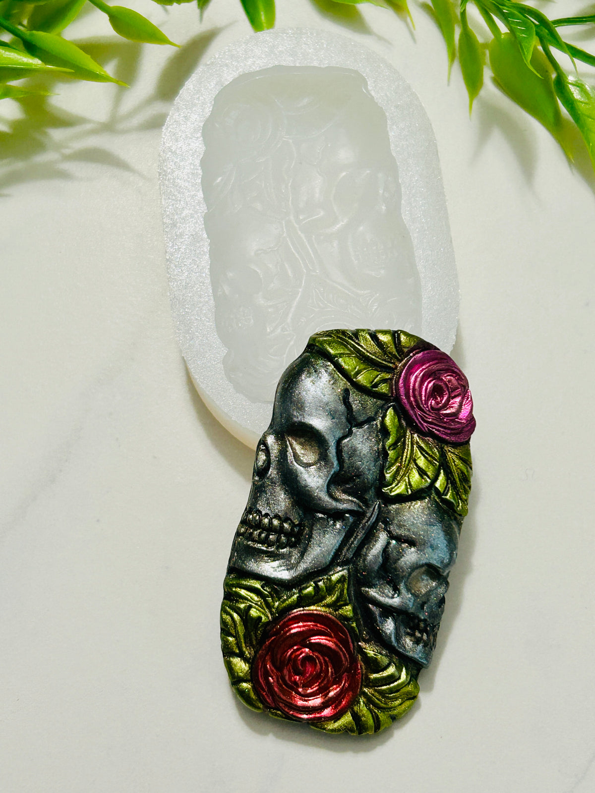 Gothic Skulls and Roses Flexible Silicone Mold For Polymer Clay Resin and more