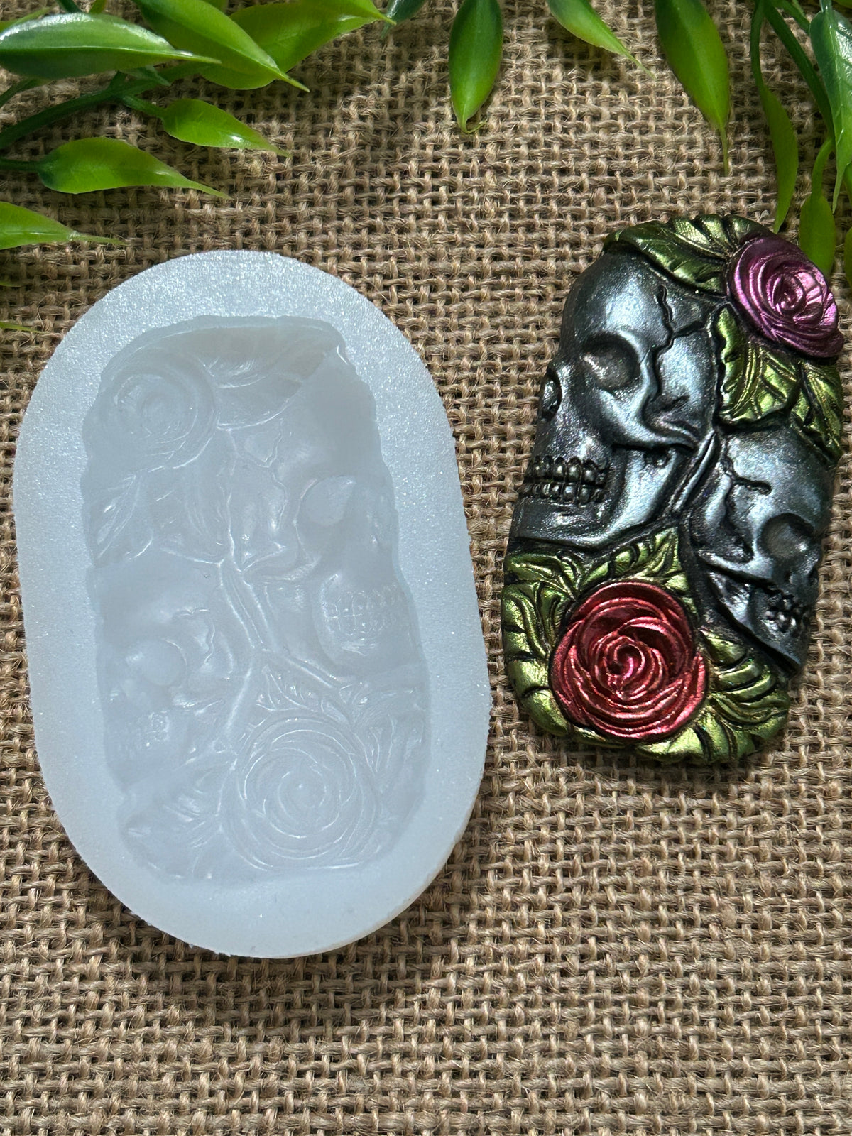 Gothic Skulls and Roses Flexible Silicone Mold For Polymer Clay Resin and more