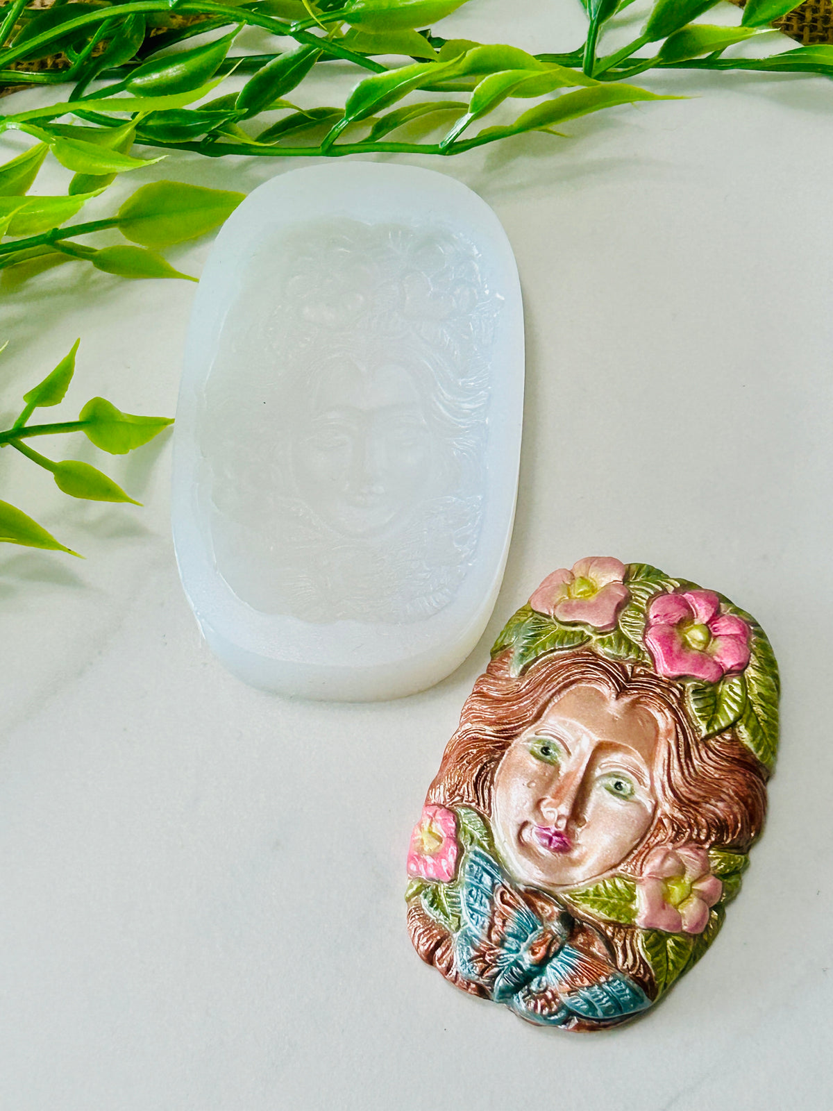 Butterfly Garden Goddess With Roses Flexible Silicone Mold For Polymer Clay Resin and more